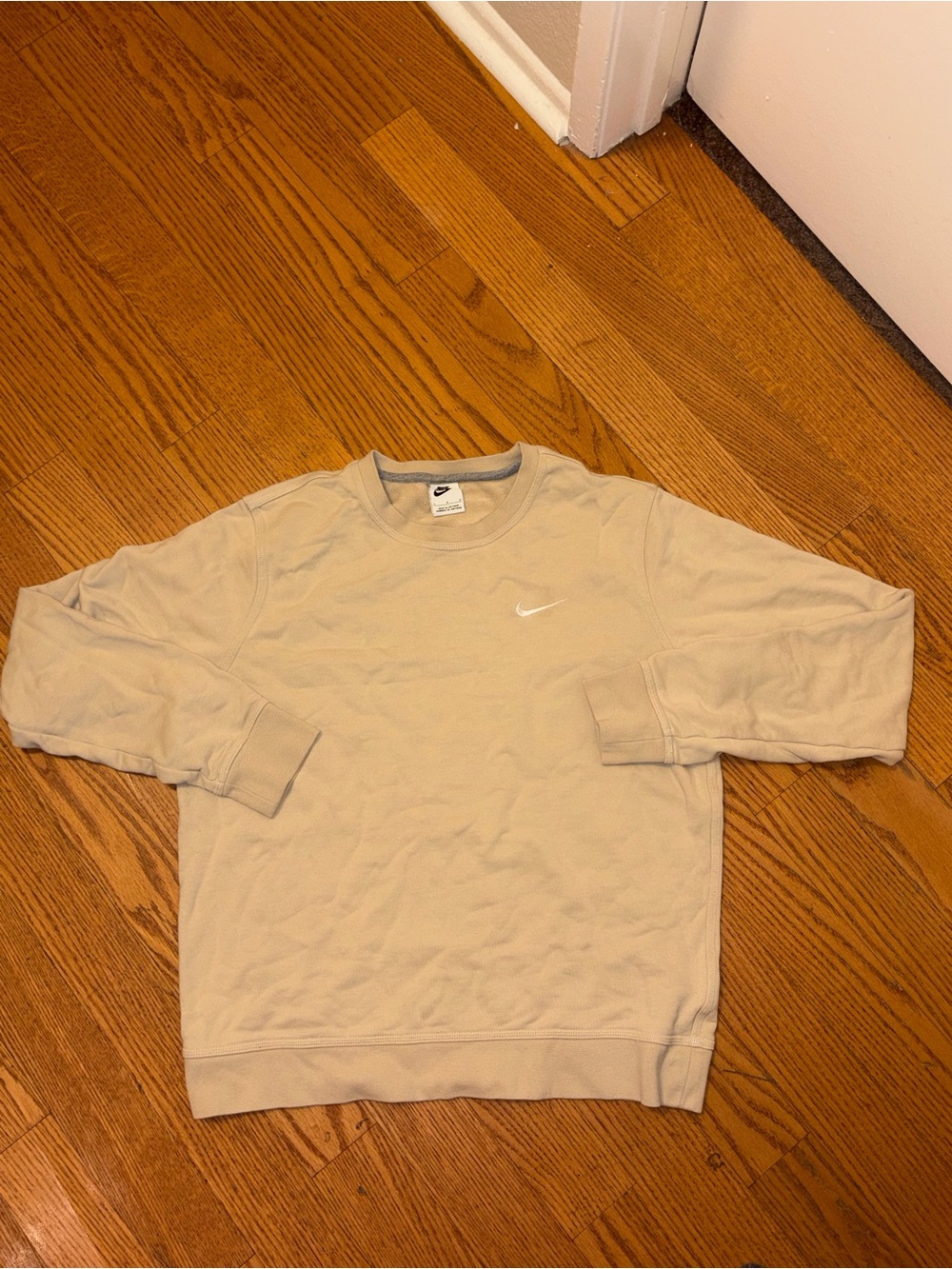 Nike Crewneck Sweatshirt in Beige with White Swoosh